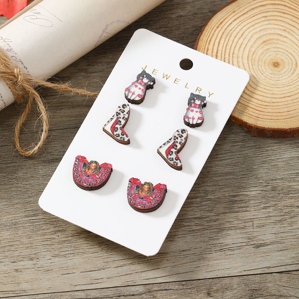 Wholesale Valentine's Day High Heels, Kitten Wooden Earrings